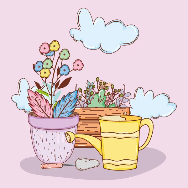 Flores Com Folhas Ramos Folhas Dentro Planta Pote Vetor Ilustração —  Vetores de Stock