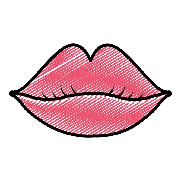 Doodle Piękno Kobiece Usta Makijaż Styl Wektor Ilustracja — Wektor stockowy