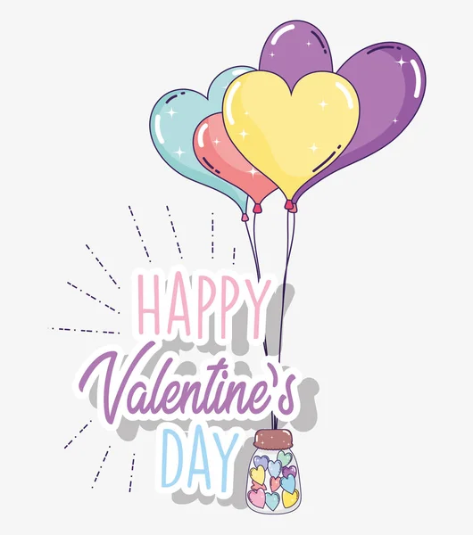 Globos Corazones Celebración Del Día San Valentín Vector Ilustración — Vector de stock