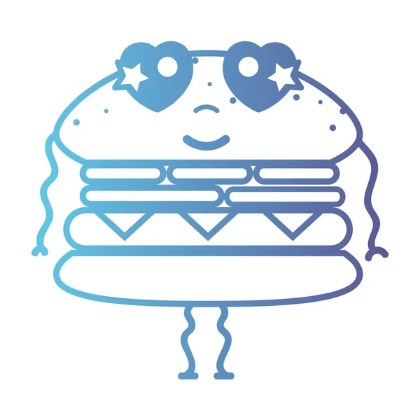 Line Kawaii Cute Love Hamburger Fast Food Vector Illustration — стоковый вектор