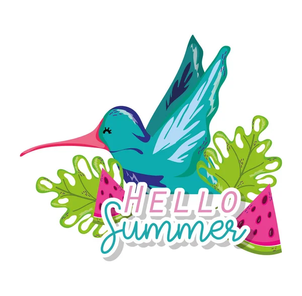 Hello summer card with exotic bird cartoon vector illustration graphic design
