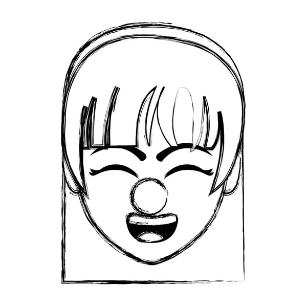 Grunge Woman Head Hairband Clown Nose Vector Illustration — Stock Vector