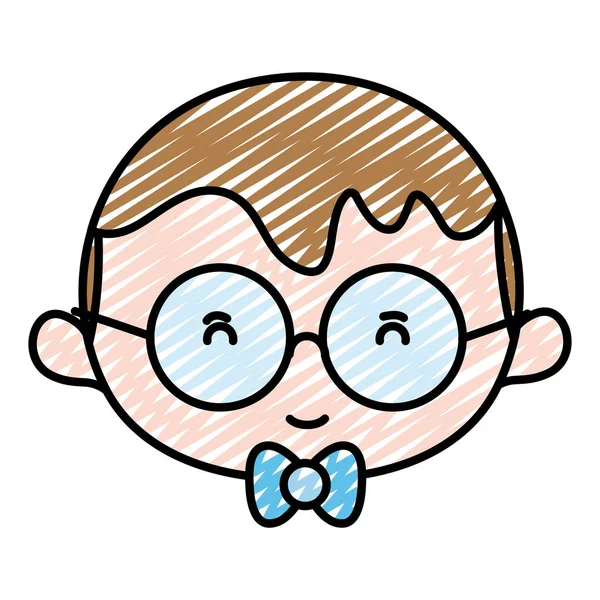 Doodle Boy Head Hairstyle Glasses Style Vector Illustration — Stock Vector