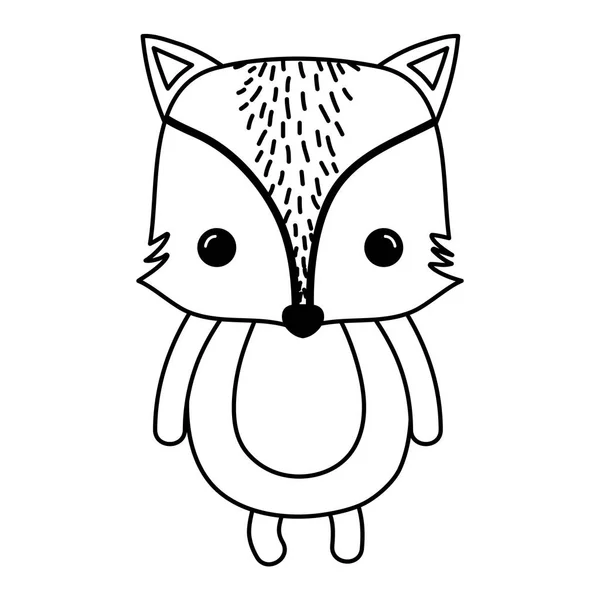 Line Happy Fox Wild Cute Animal Vector Illustration — Stock Vector