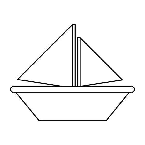 Linie Holz Segelboot See Transport Richtung Vektor Illustration — Stockvektor