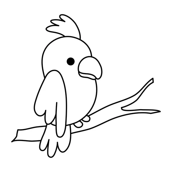 Ligne Beauté Perroquet Oiseau Animal Dans Branche Vecteur Illustration — Image vectorielle