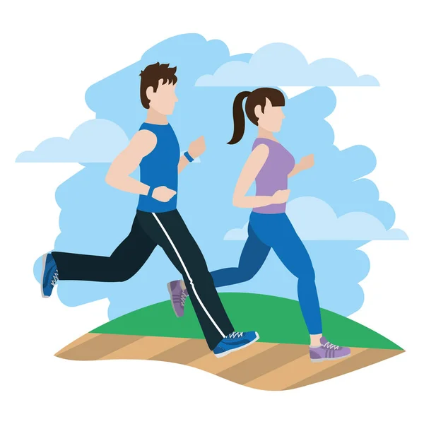 Fitness Frau Und Mann Lauftraining Vektor Illustration — Stockvektor