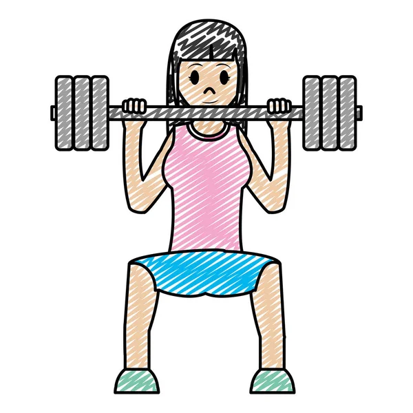 Doodle Woman Exercise Weight Object Sport Clothes Vector Illustration — Stock Vector