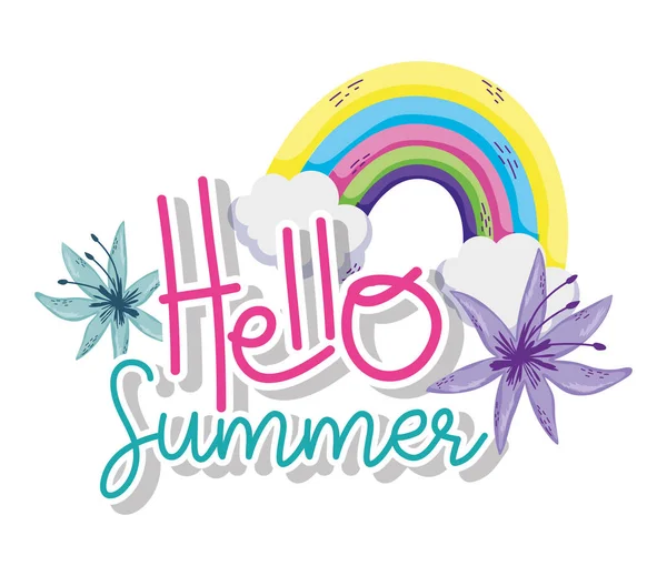 Hello Summer Rainbow Flowers Cartoons Vector Illustration Graphic Design — Stock Vector