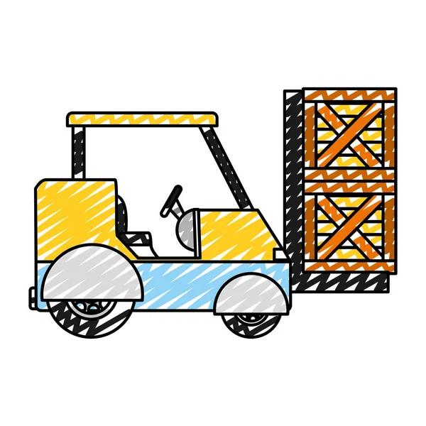 Doodle Industril Gabelstapler Mit Lieferung Versand Pakete Vektor Illustration — Stockvektor