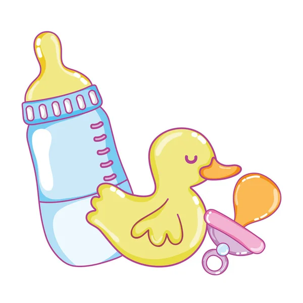 Bottle Feeding Pacifier Rubber Duck Vector Illustration — Stock Vector
