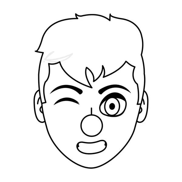 Ligne Garçon Tête Avec Coiffure Clown Nez Vecteur Illustration — Image vectorielle