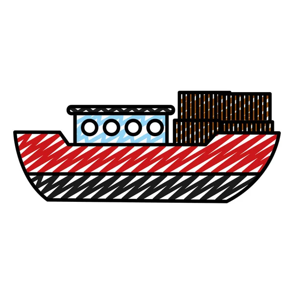 Doodle Ship Delivery Transport Mit Metallcontainern Vektor Illustration — Stockvektor