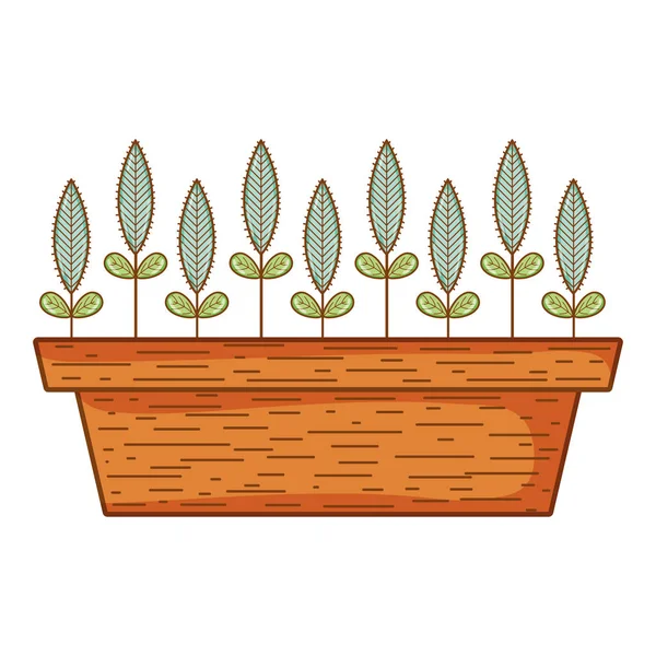 Hojas Naturales Planta Dentro Madera Maceta Vector Ilustración — Vector de stock