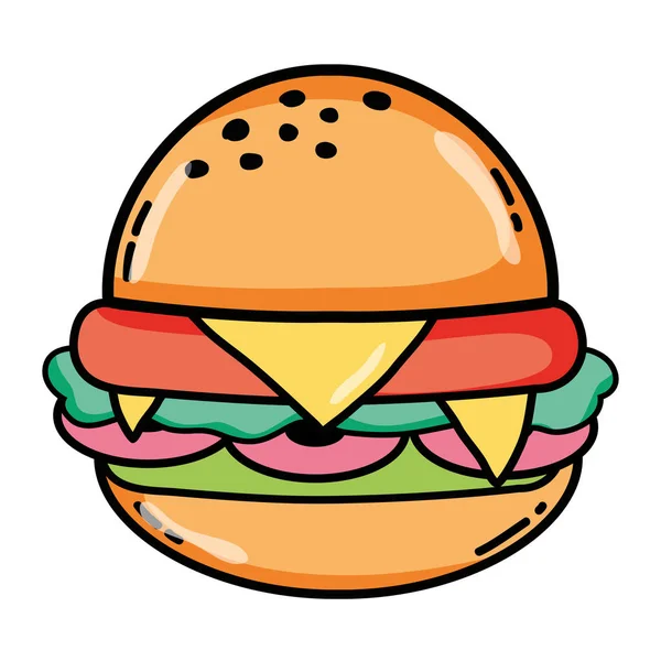 Ízletes Hamburger Egészségtelen Gyorsétterem Kalória Vektoros Illusztráció — Stock Vector