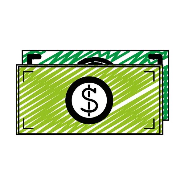 Doodle Économie Dollar Billets Argent Comptant Illustration Vectorielle — Image vectorielle