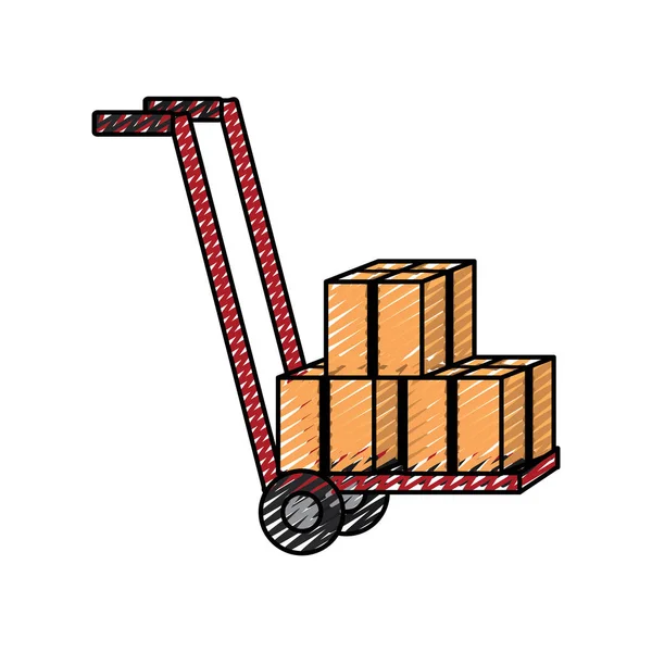 Platform Baris Troli Dengan Kotak Layanan Paket Ilustrasi Vektor - Stok Vektor