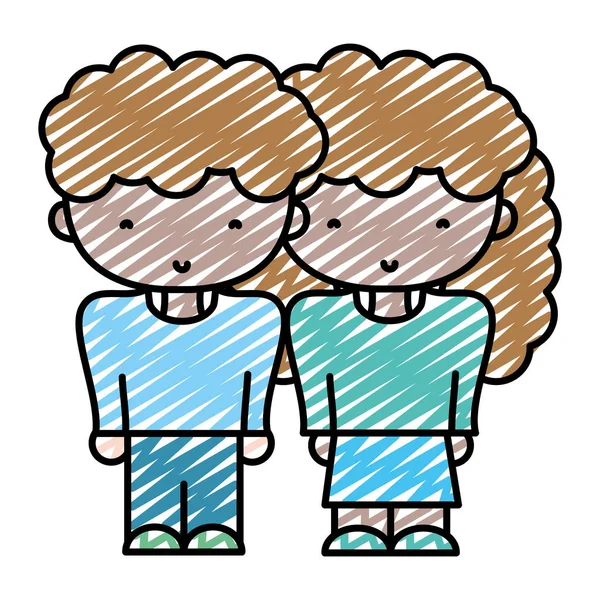 Doodle Jungen Und Mädchen Zusammen Mit Mode Frisur Vektor Illustration — Stockvektor