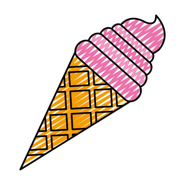 Doodle Zoete Ijs Dessert Kegel Vectorillustratie — Stockvector