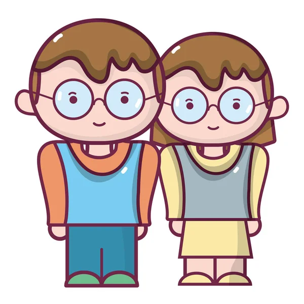 Niño Niña Junto Con Gafas Peinado Vector Ilustración — Vector de stock