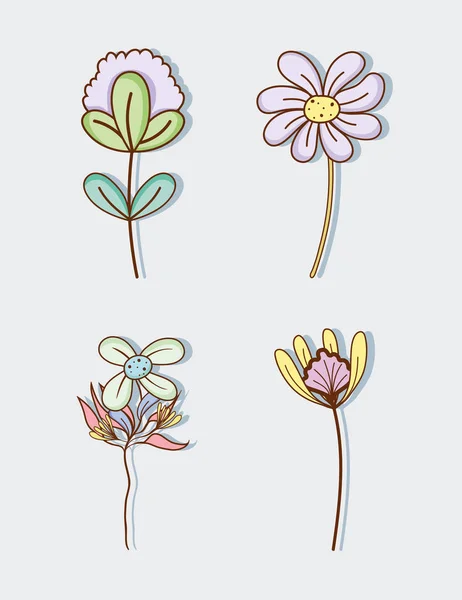 Conjunto Desenho Coleção Flores Cores Pastel Vetor Ilustração Design Gráfico — Vetor de Stock