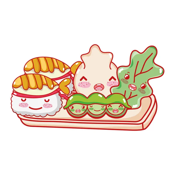 Kawaii Lindo Sabroso Comida Japonesa Vector Ilustración — Archivo Imágenes Vectoriales