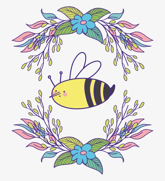 Flores Primavera Con Hojas Plantas Ilustración Vectores Abejas — Archivo Imágenes Vectoriales