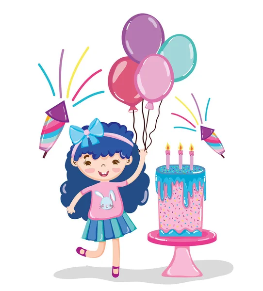 Festa Aniversário Criança Com Linda Menina Desenhos Animados Vetor Ilustração — Vetor de Stock