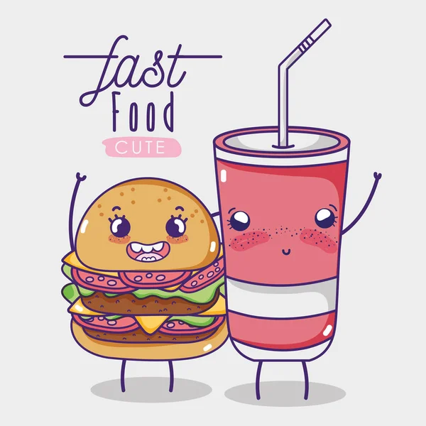 Bonito Fast Food Kawaii Desenho Animado Vetor Ilustração Design Gráfico — Vetor de Stock
