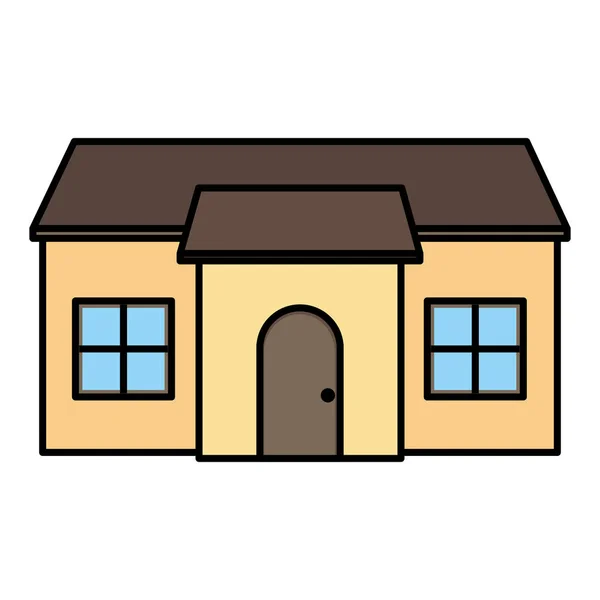 Farbe Niedlich Hausarchitektur Mit Tür Und Fenster Vektor Illustration — Stockvektor