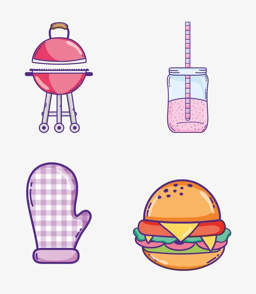 Coleção Alimentos Verão Desenhos Animados Ilustração Vetorial Design Gráfico — Vetor de Stock