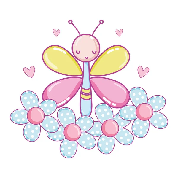 buttlerfly insect animal with flowers and hearts vector illustration
