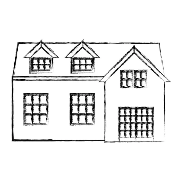 Grunge House Residence Med Fönster Och Dörr Design Vektorillustration — Stock vektor
