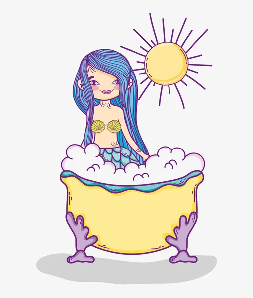 Meerjungfrau Duscht Der Badewanne Mit Sonnenvektorillustration — Stockvektor