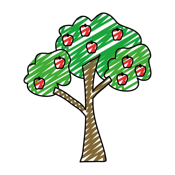 Doodle Naturalne Drzewo Ilustracji Wektorowych Owoce Pyszne Jabłko — Wektor stockowy