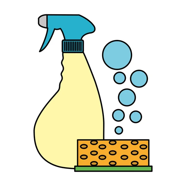 Color Scouring Pad Detergent Splash Bottle Vector Illustration — Stock Vector