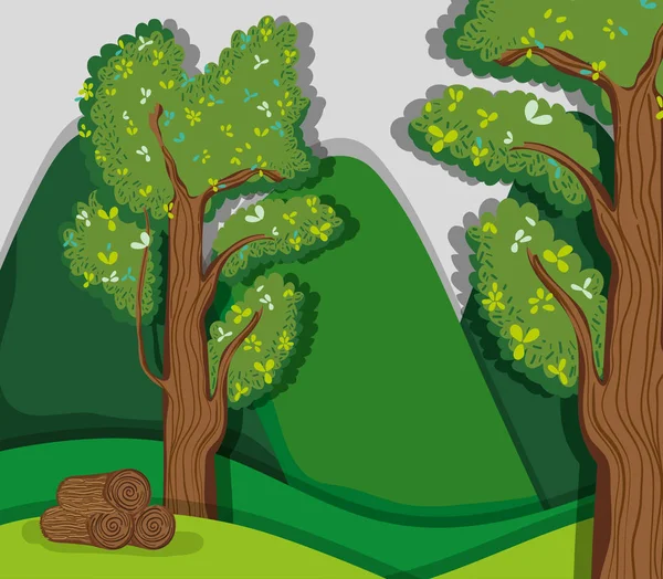 Красивый Векторный Графический Дизайн Лесных Пейзажей — стоковый вектор