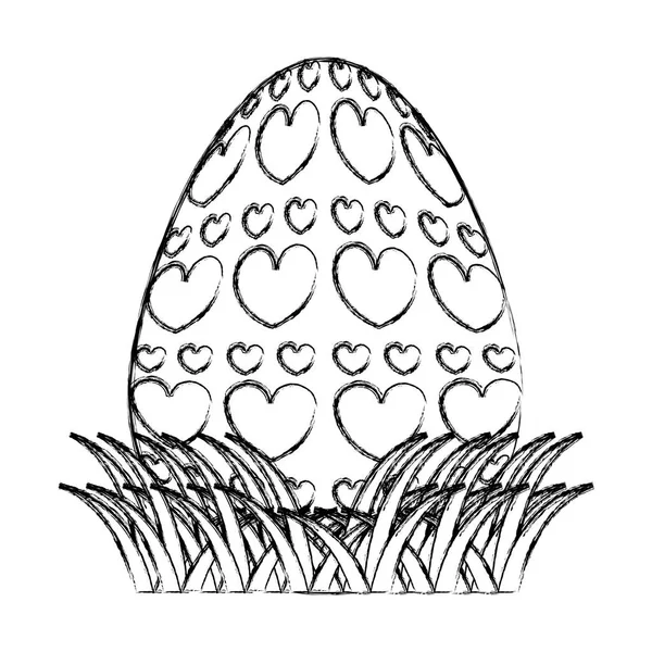 Grunge Huevo Pascua Vacaciones Con Corazones Decoración Vector Ilustración — Vector de stock