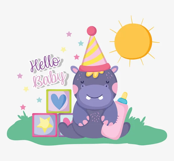 Hipopótamo Con Sombrero Fiesta Baby Shower Celebrar Ilustración Vector — Vector de stock