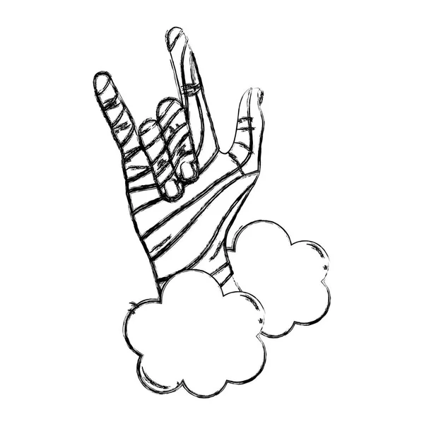 Grunge Decorar Mano Con Signo Roca Nubes Vector Ilustración — Vector de stock