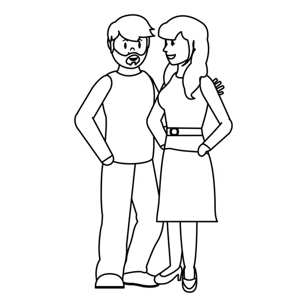 Line Couple Woman Man Together Haistyle Vector Illustration — Stock Vector