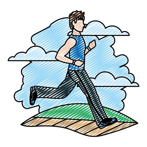 涂鸦健身人跑训练在风景向量例证 — 图库矢量图片