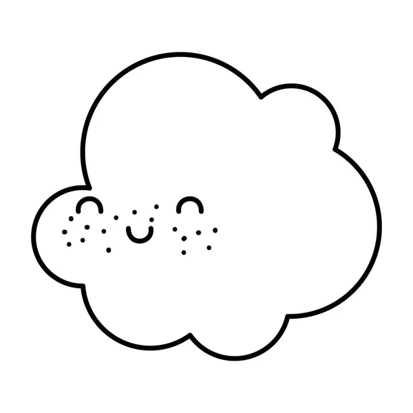 Linie Glückliche Wolke Kawaii Wetter Den Himmel Vektor Illustration — Stockvektor