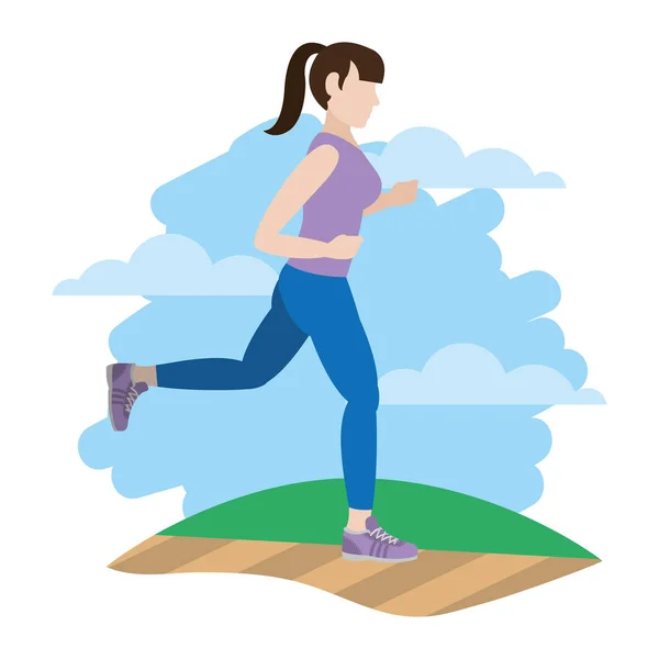 Fitness Femme Trotter Formation Dans Paysage Vectoriel Illustration — Image vectorielle