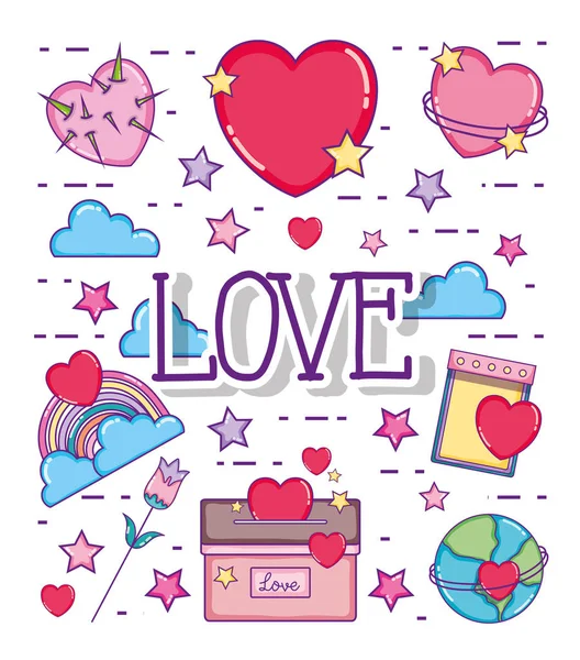 Amore Cuori Carta Simpatici Cartoni Animati Vettoriale Illustrazione Grafica — Vettoriale Stock