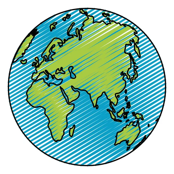 Doodle Ásia Europa Mapa Global Planeta Ilustração Vetorial —  Vetores de Stock