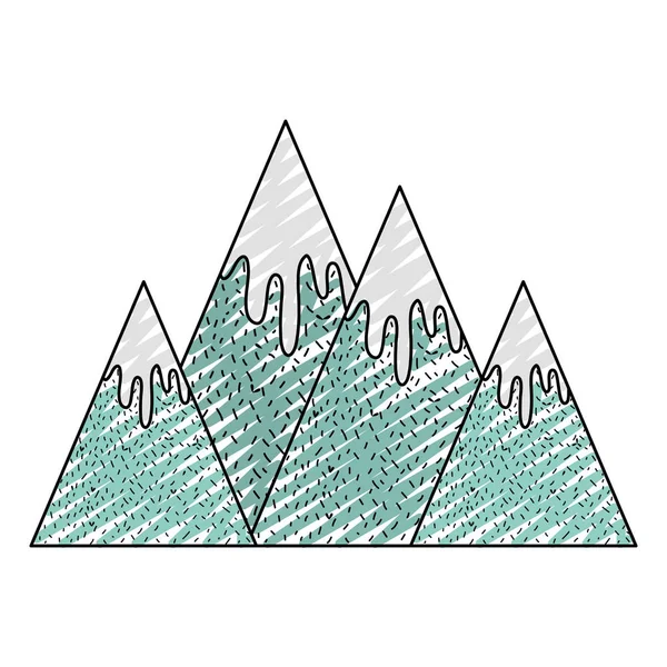 Doodle Montagne Innevate Freddo Naturale Meteo Vettore Illustrazione — Vettoriale Stock