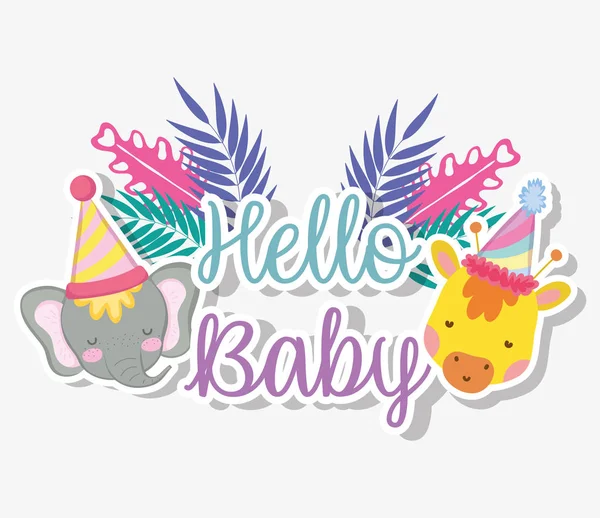 Ilustracja Wektorowa Żyrafa Słoń Party Hat Baby Shower — Wektor stockowy