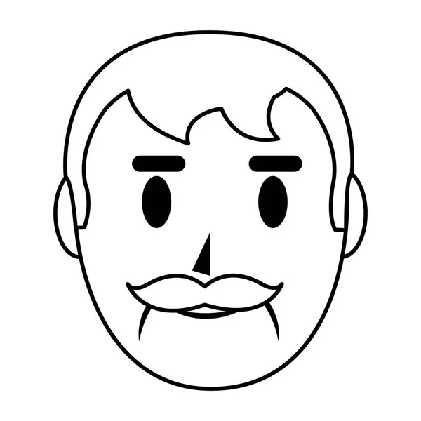 Ligne Tête Vieil Homme Avec Moustache Illustration Vectorielle Cheveux — Image vectorielle