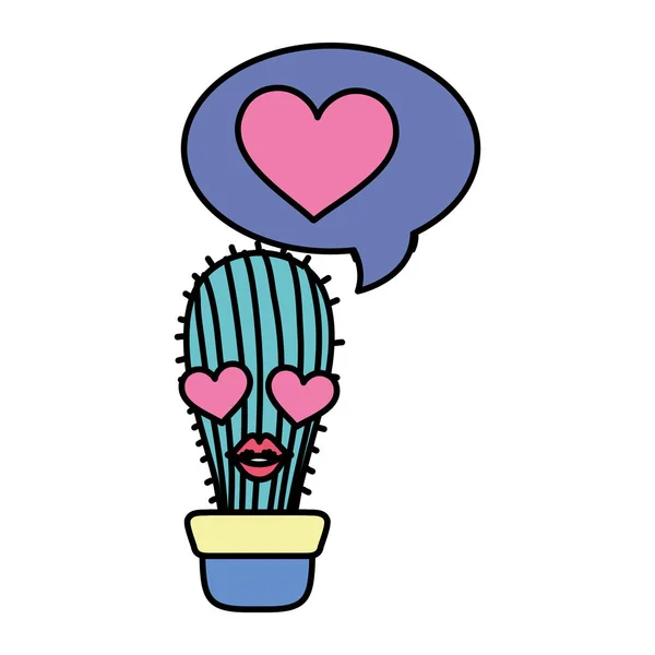 Color Kawaii Cactus Planta Con Corazón Dentro Chat Burbuja Vector — Vector de stock